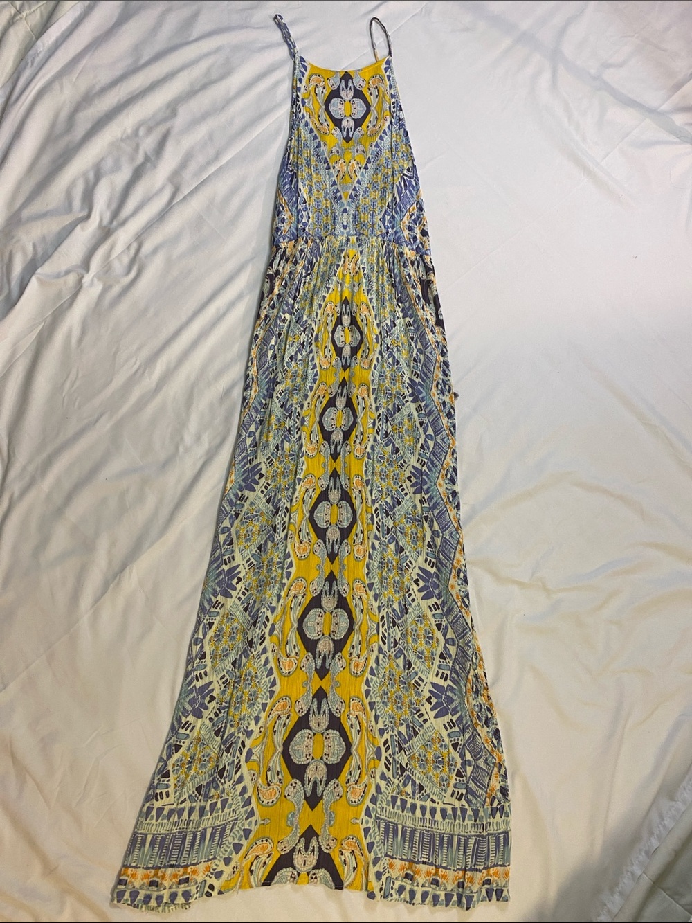 Charlotte Russe Yellow & Blue Printed Maxi Dress